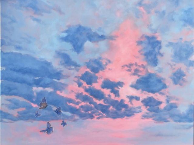 Hauhechel-Bläuling, Polyommatus icarus, 90 x90 cm, Öl auf LW, 2025